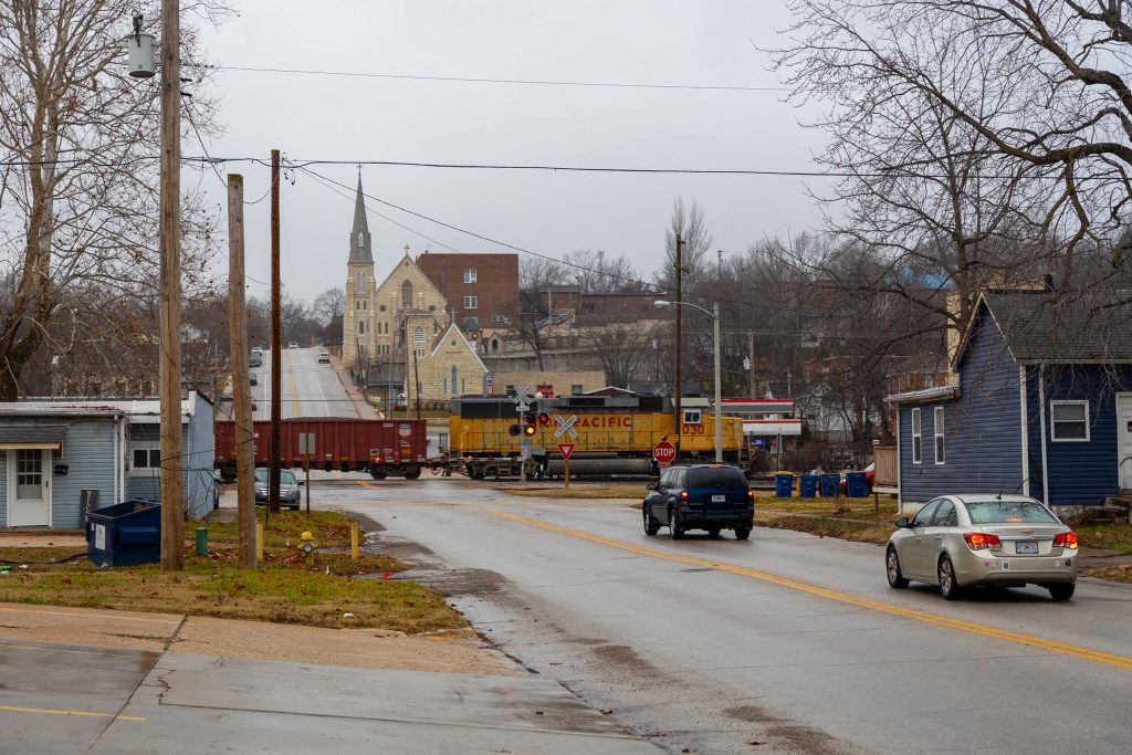 The flood-prone city center of De Soto.