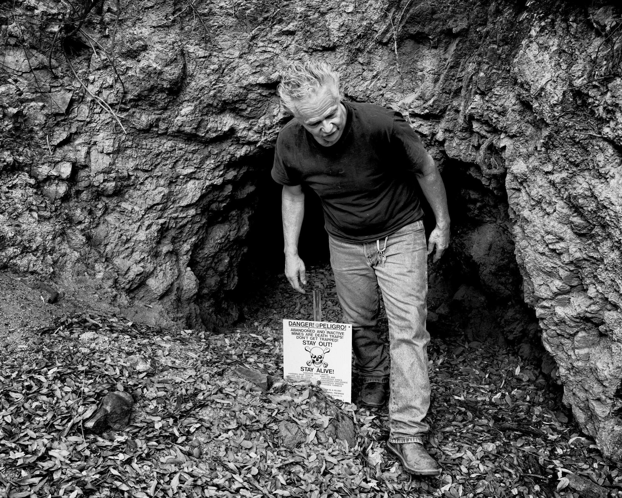 John Nordstrom at a historic abandoned mine near his home in southern Arizona. South32’s Hermosa project, a new manganese and zinc mine, is being installed nearby, threatening his groundwater supply.