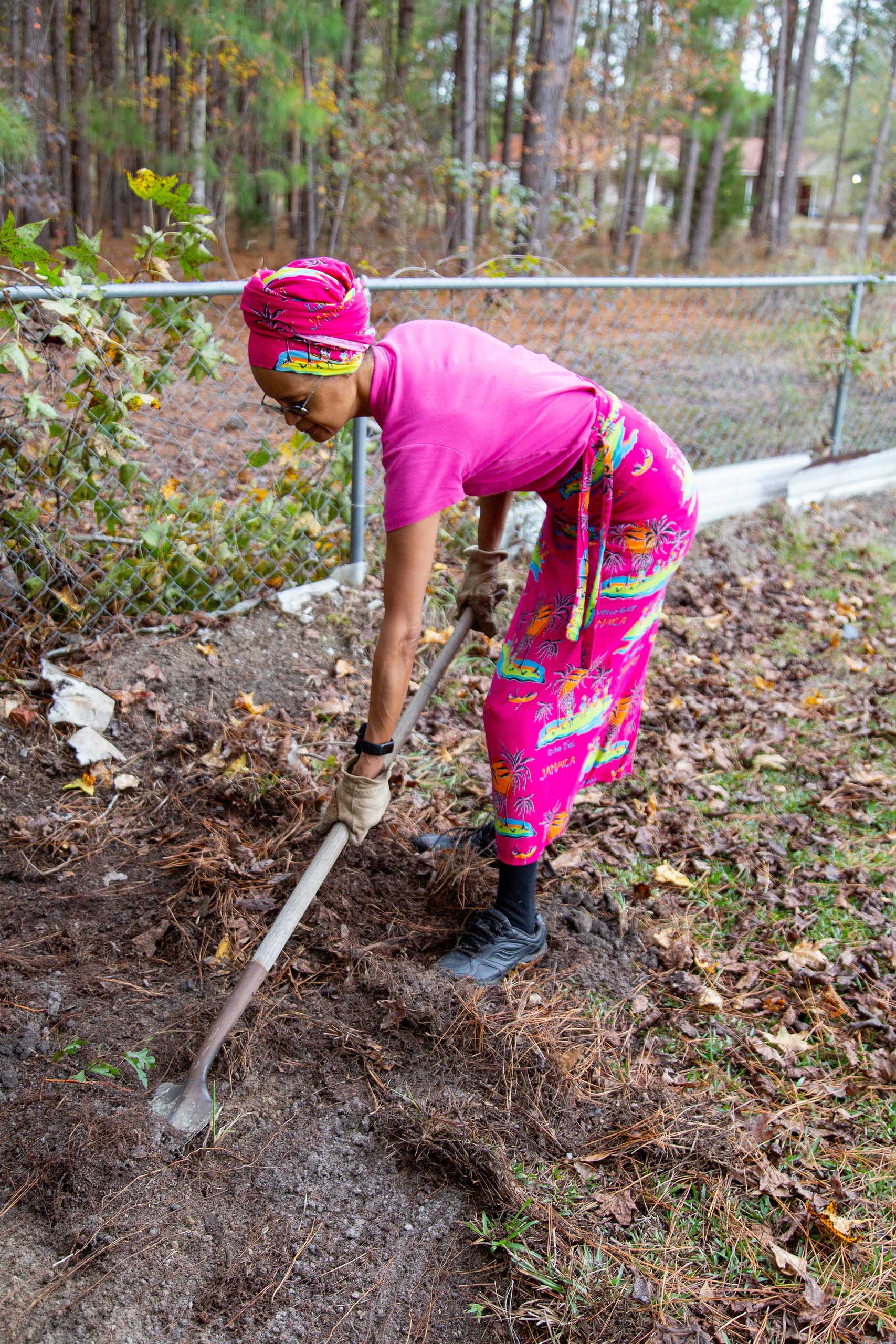 Ms Jackie Jones, leader of Reidsville GA Community Floods, in her yard. Her property suffers from severe flooding.